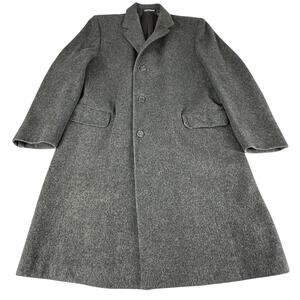 Mens Coat Size Medium Large Long Over Coat Dark Gray Winter Fall Made in Britain